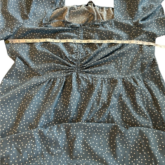 New Bloom Chic Womens US 22 24 Blue Polka Dot Ruched Front Tiered Midi Dress NWT - Picture 9 of 13